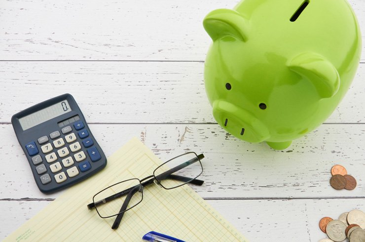 calculator calculate math education homework business accounting accountant piggy pig ban saving save glasses coins coin