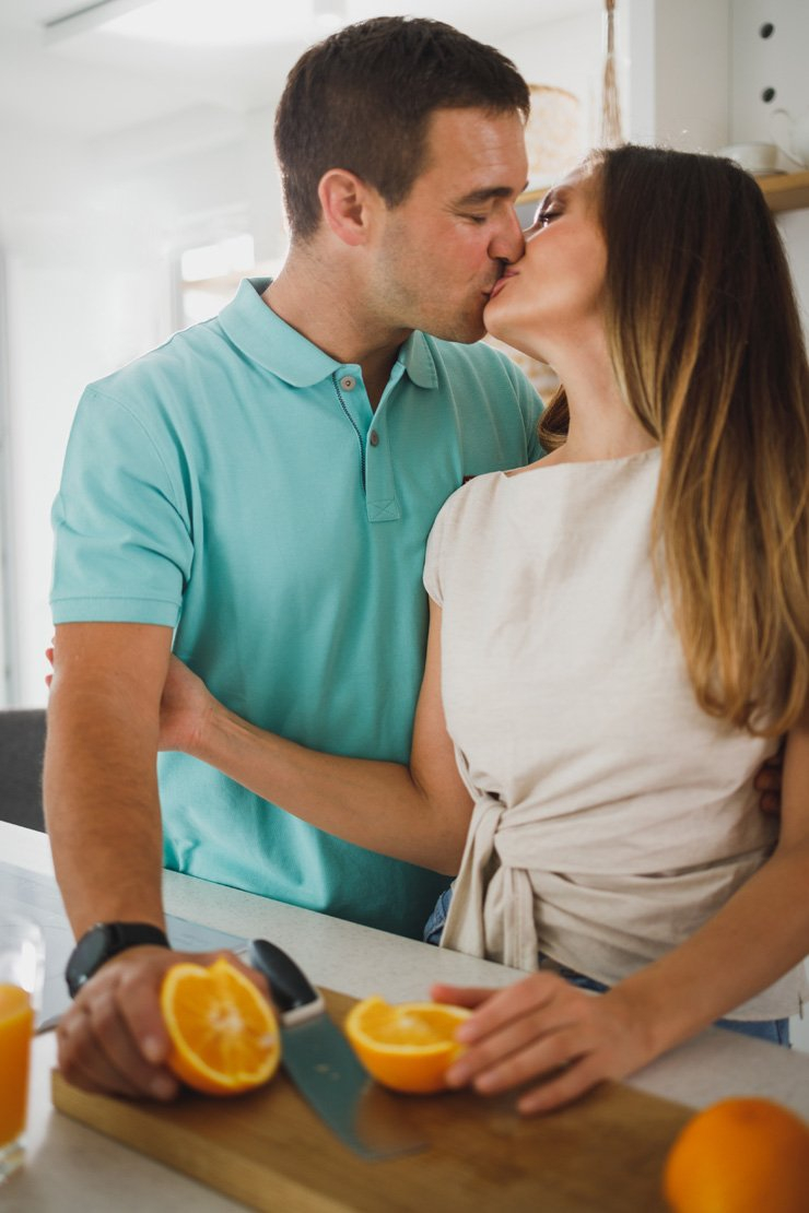 couple love happy happiness lovely care relationship couples passion relation engaged kitchen kiss kissing