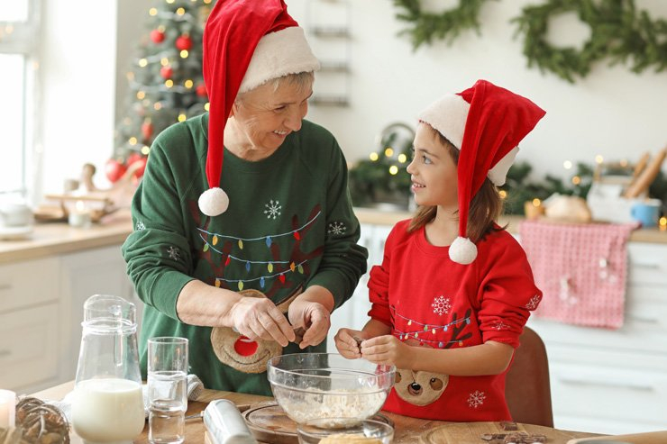 daughter christmas family grandma grandmother baking mom cookie mother bake kitchen cooking xmas holiday cookies sweet
