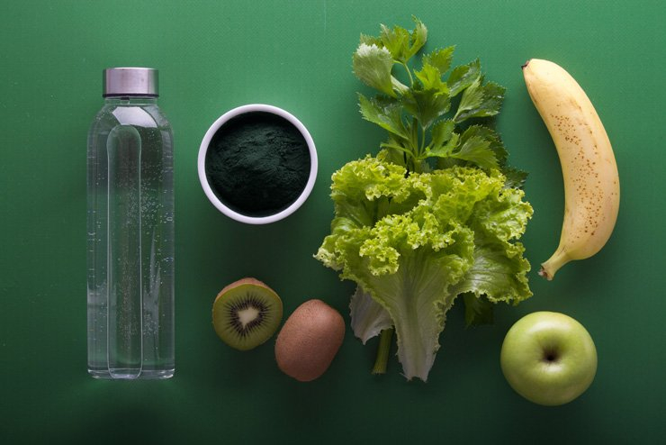 food eat eating nutration fruits healthy health diet apple green water drink bottle kiwi banana lettuce