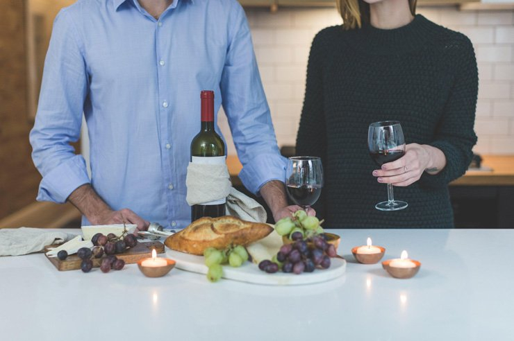 fruit fruits food healthy health diet couple man woman lady celebrate red wine grapes bread candle