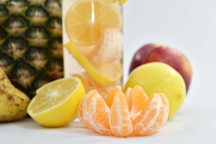 fruit fruits food healthy health diet lemon slice apple tangerine pineapple water detox