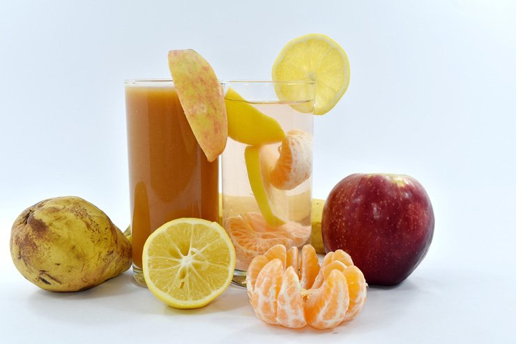 fruit fruits food healthy health diet lemon slice tangerine pears apple juice water