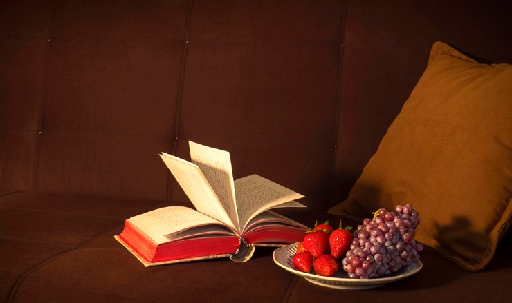 fruit fruits food healthy health diet sofa pillow cushion sunset book plate dish strawberry grapes