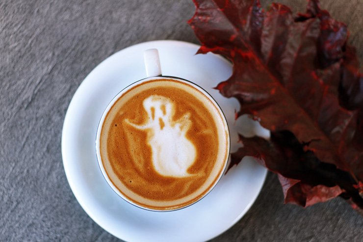 halloween ghost tree coffee drink cappuccino spooky holiday cafe