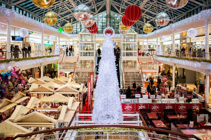 holidays eve snow christmas xmas holiday tree decoration decorations new year joy happy happiness mall shopping stores season