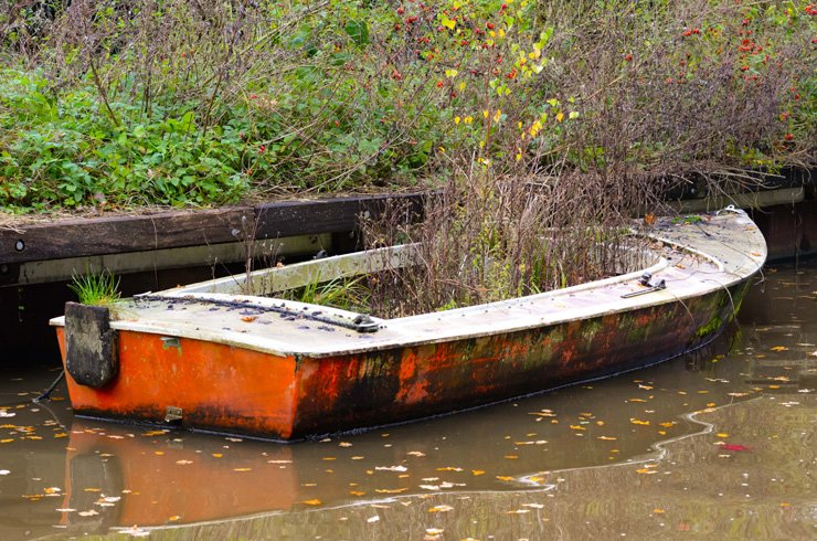 lake creek river boat vintage old rusty abandonded
