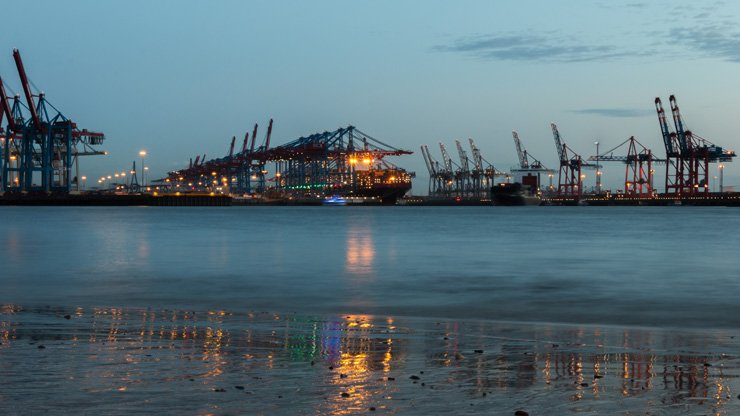 port industrial ocean sea night evening ports cranes winches