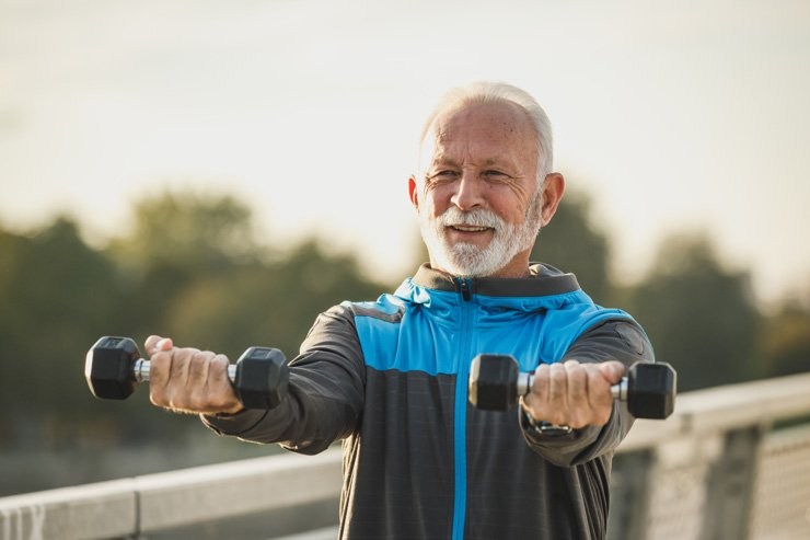 training workout health healthy senior old man sport sports dumbbells