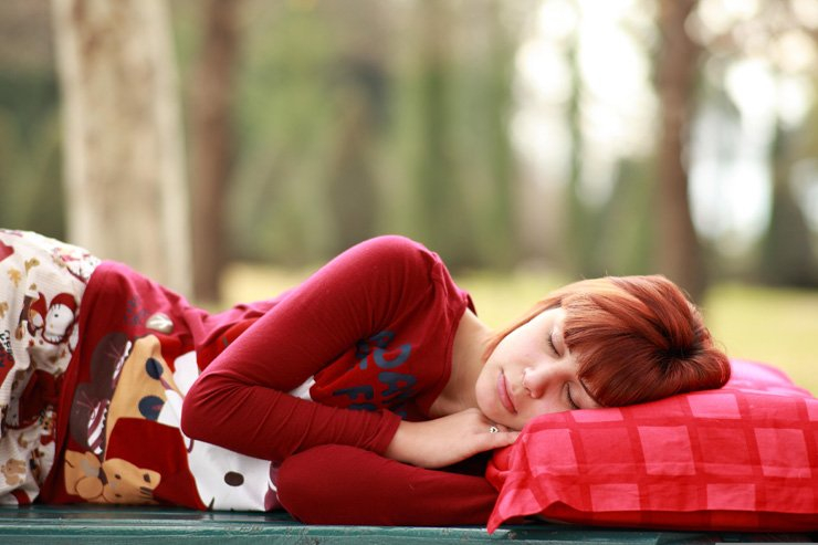 woman sleep sleeping rest relax red fashion pillow red head ginger pajamas