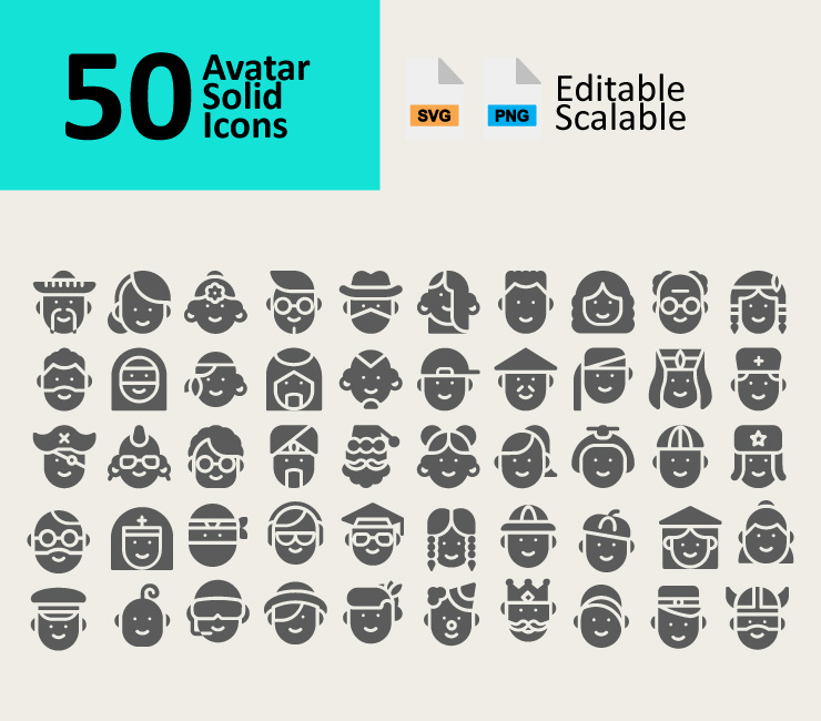 50 Avatars Solid Icons