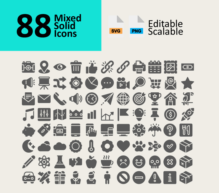 Mixed Solid Icons Set