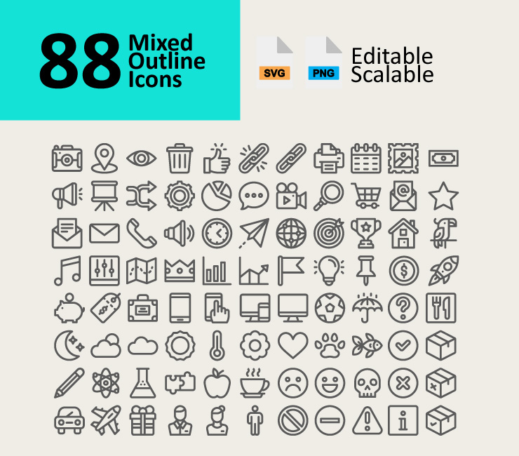 Mixed Outline Icons Set