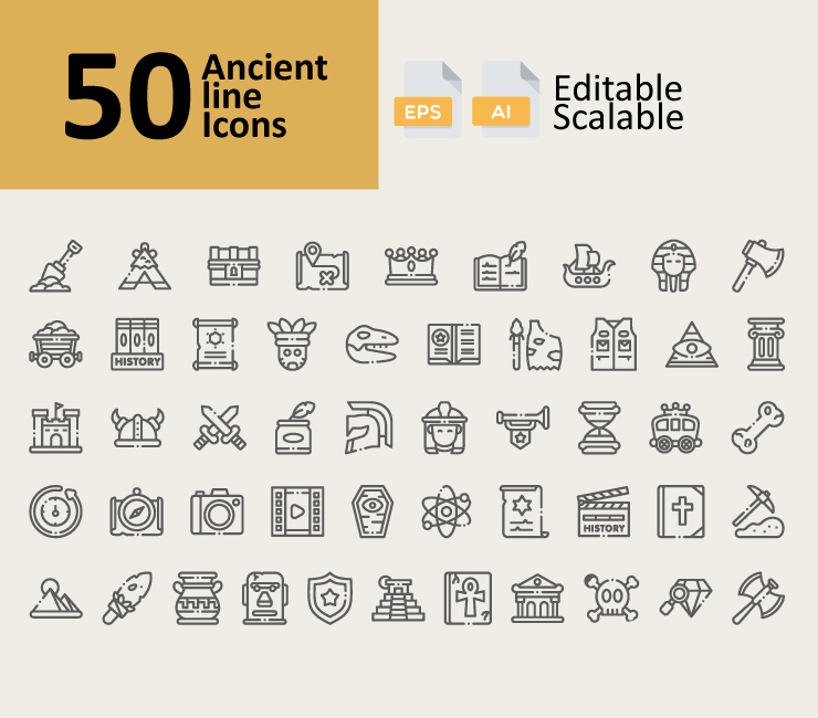50 Ancient Line Icons