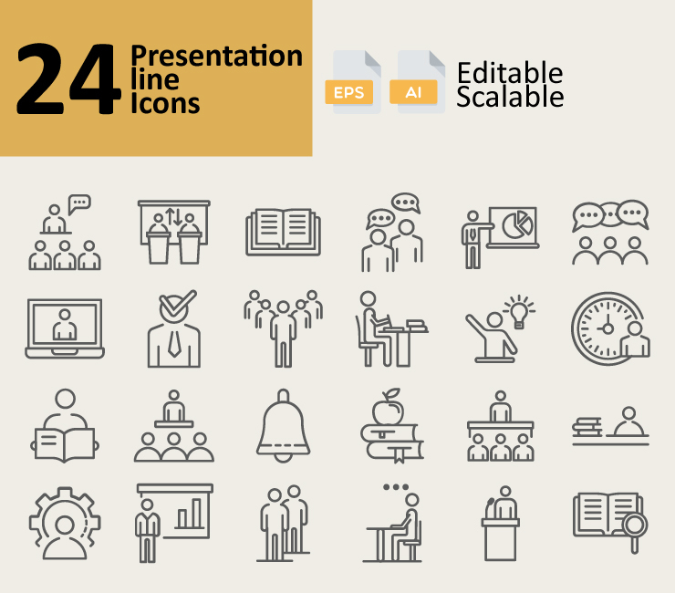 24 Presentation Line Icons