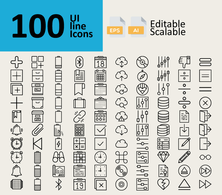 100 UI Line Icons