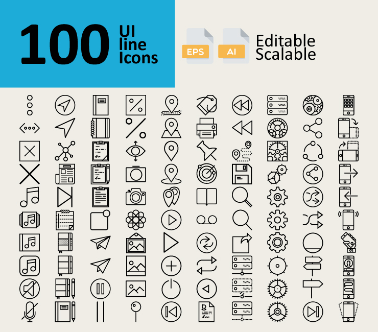 100 UI Line Icons