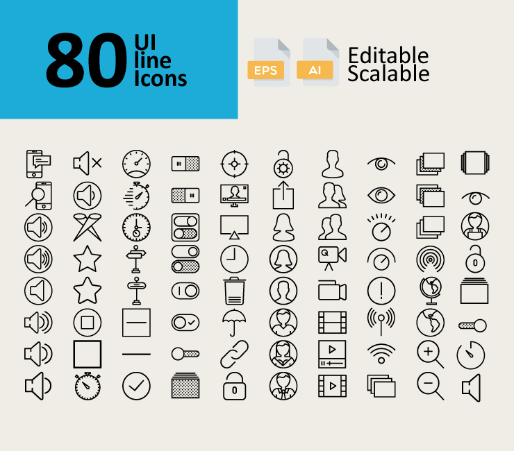 80 UI Line Icons