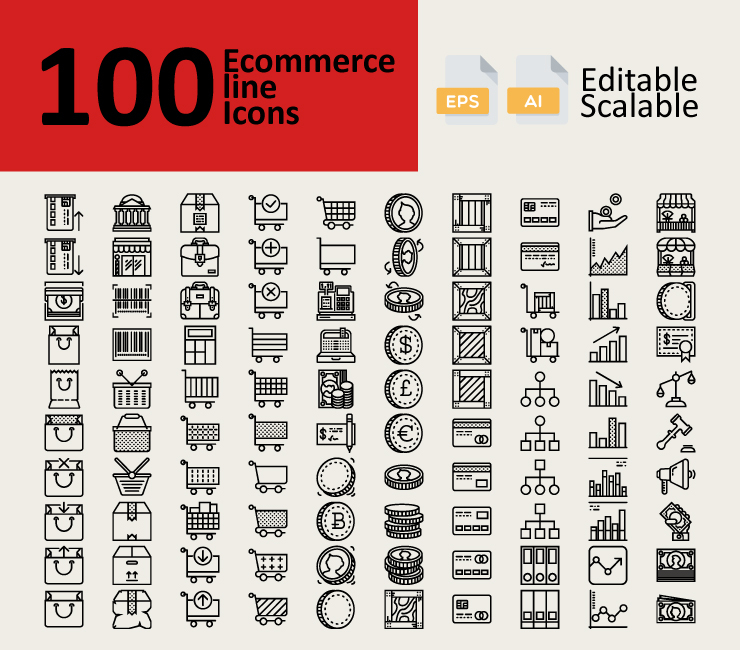 100 E-commerce Line Icons