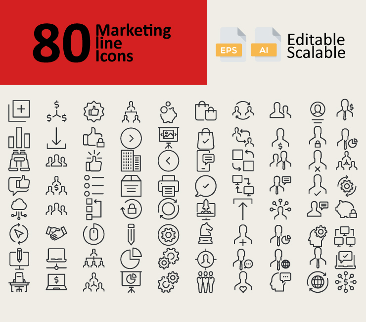 80 Marketing Line Icons