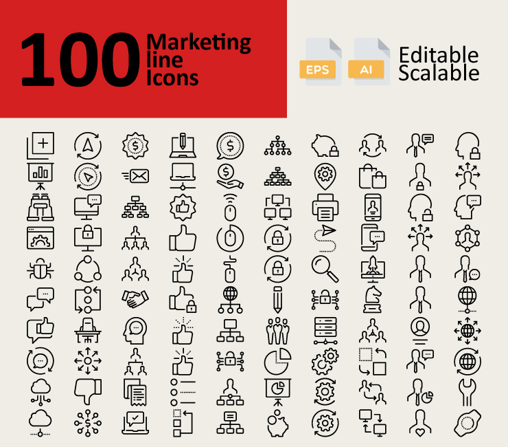 100 Marketing Line Icons