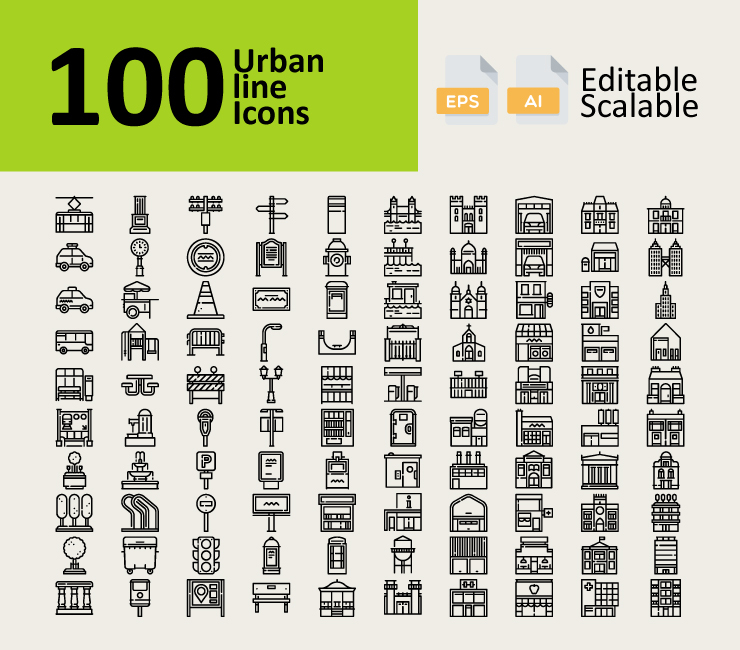 100 Urban Line Icons