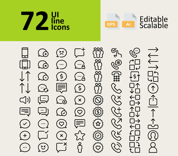 72 UI Line Icons