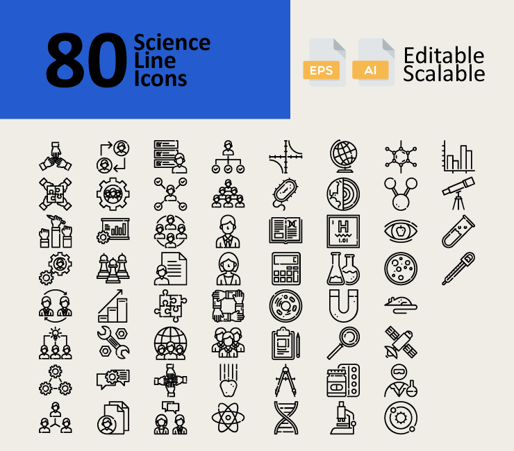 80 Science Line Icons