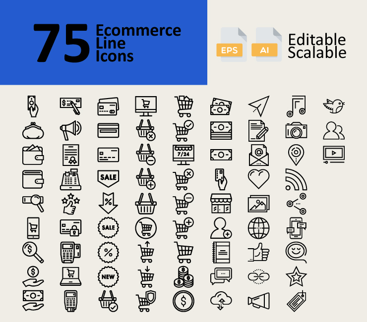 75 E-commerce Line Icons