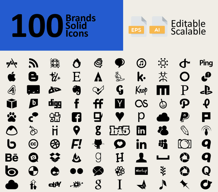 100 Brands Solid Icons