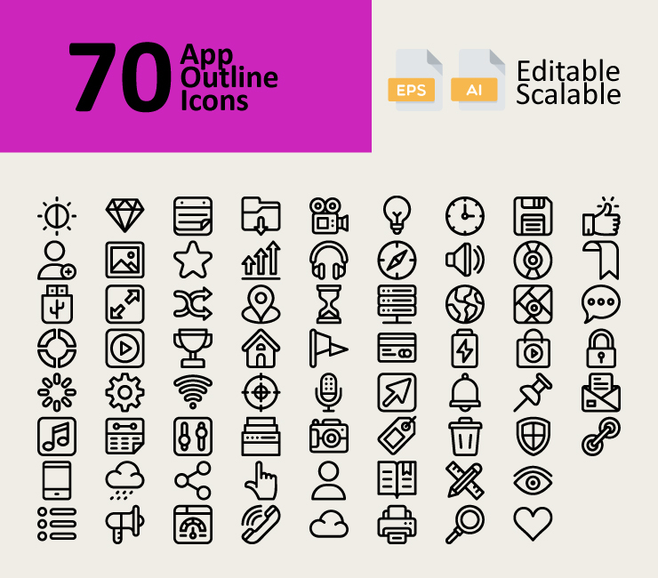 70 App Outline Icons