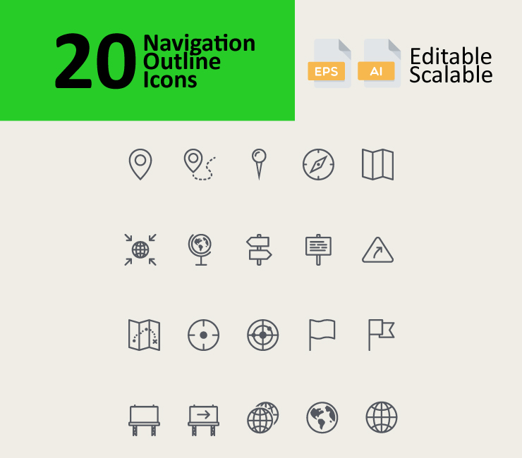 20 Navigation Outline Icons