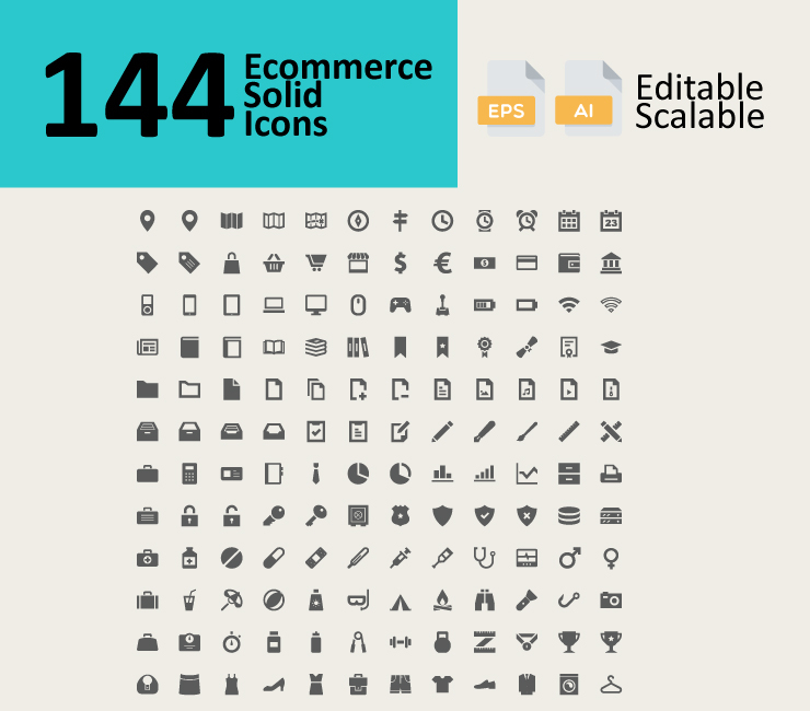 144 E-commerce Solid Icons