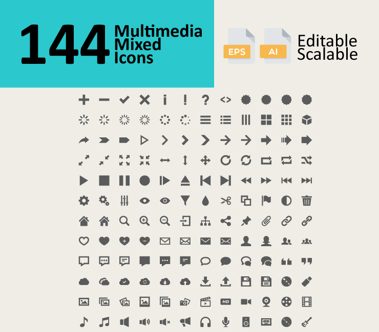 144 Multimedia Mixed Icons
