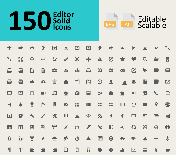 150 Editor Solid Icons