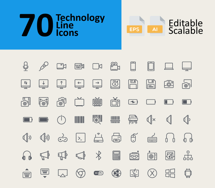 70 Technology Line Icons