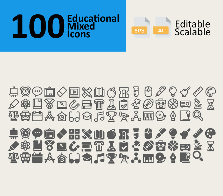 100 Educational Mixed Icons