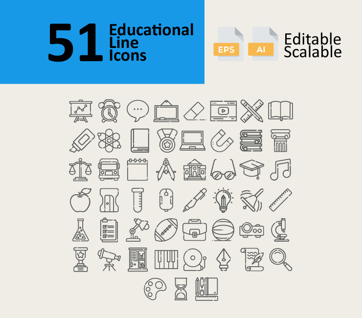 51 Educational Line Icons
