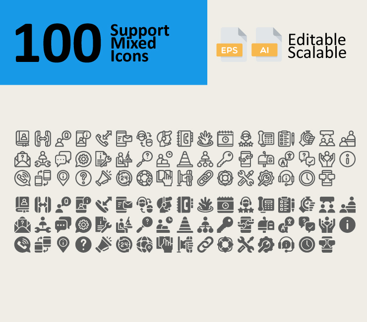 100 Support Mixed Icons