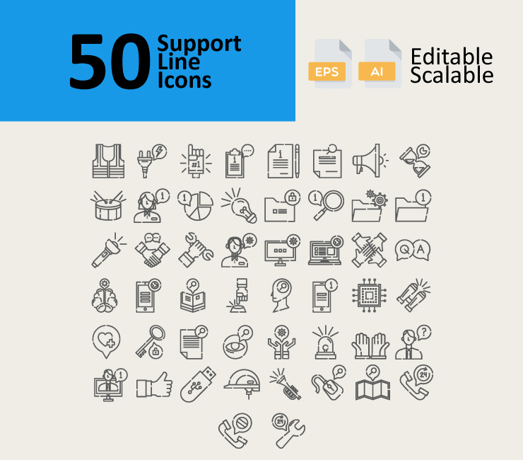 50 Support Line Icons