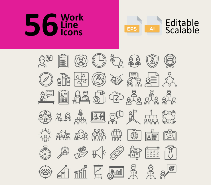 56 Work Line Icons