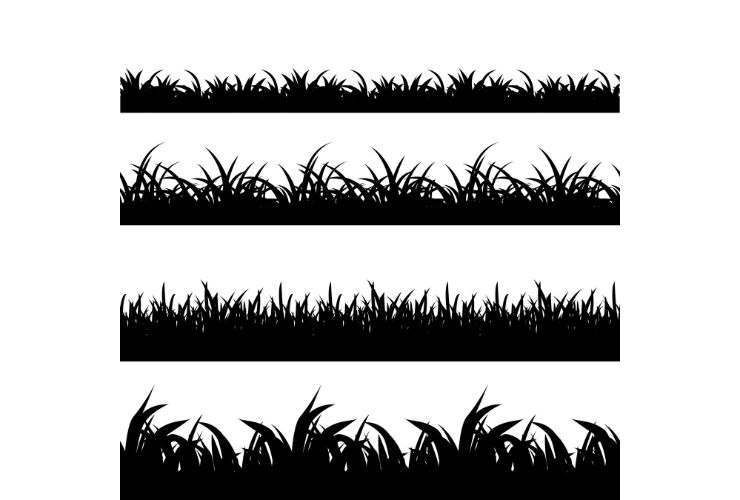 Seamless grass black silhouette vector set. landscape nature, plant and field monochrome illustration