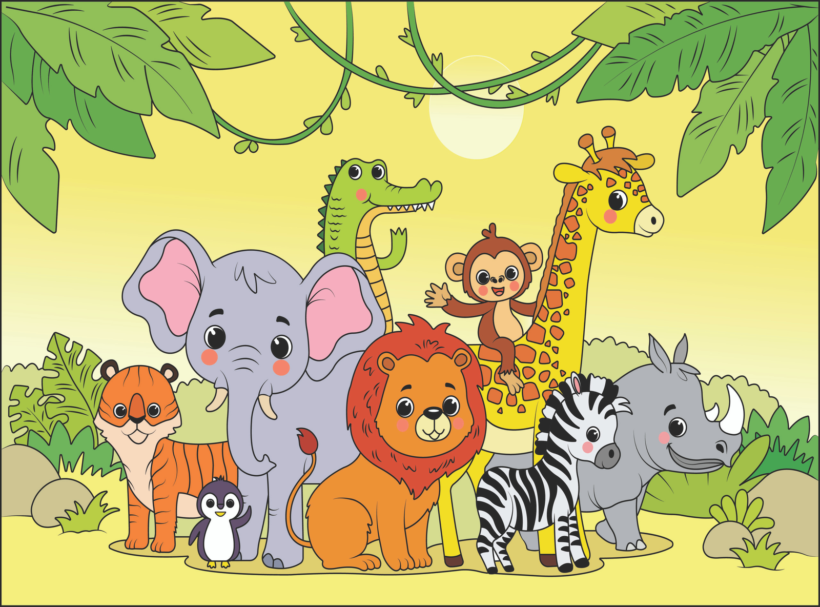 Animals Jungle Flat Vector For Kids
