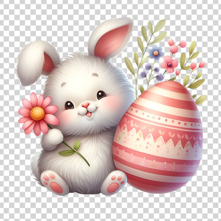 
									Cute easter Bunny with Easter Egg And Flowers PNG Clipart