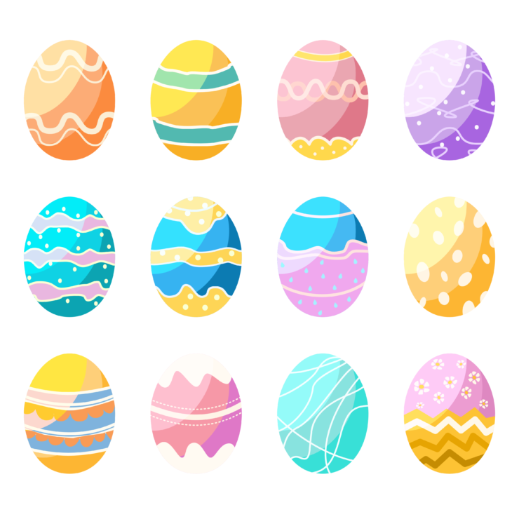 Alternative color or toon style of Easter Eggs. Sets for background or decorative design.