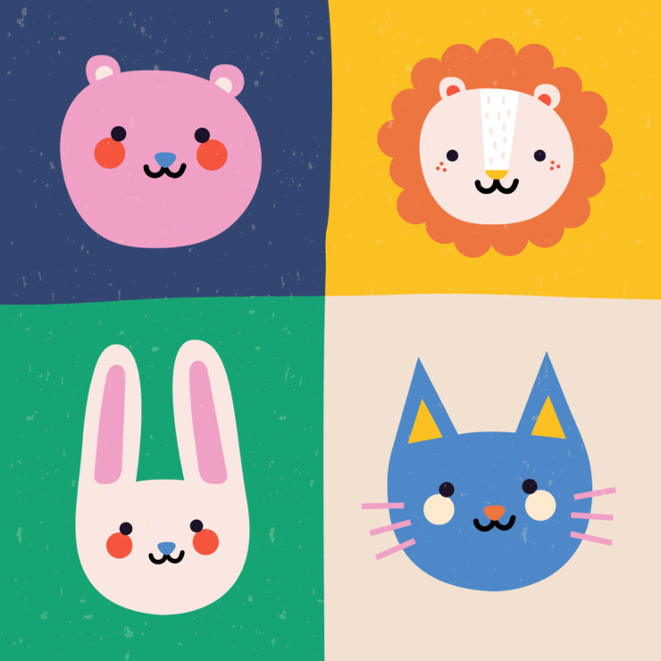 flat design vector cute kawaii colorful animal character