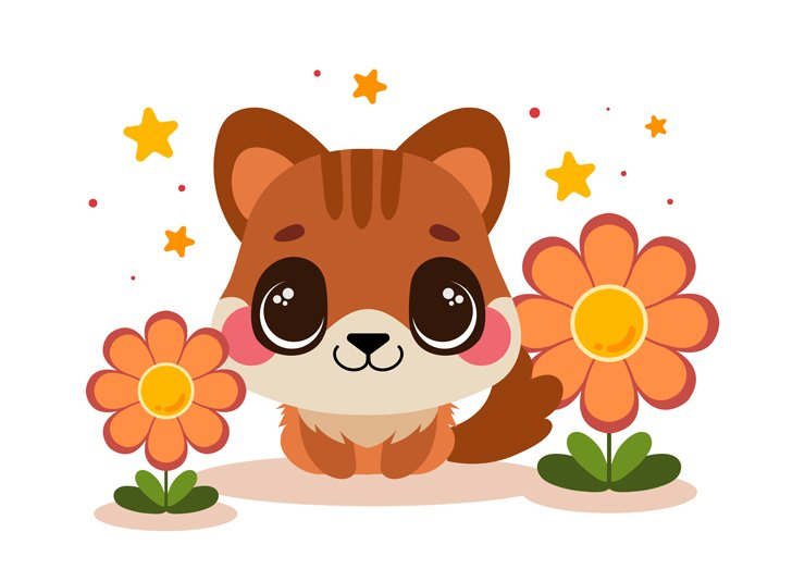 flat design vector cute kawaii baby animal puppy in the flower garden