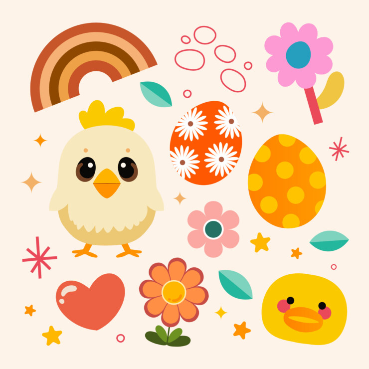 flat vector cute kawaii colorful baby animal chick element design