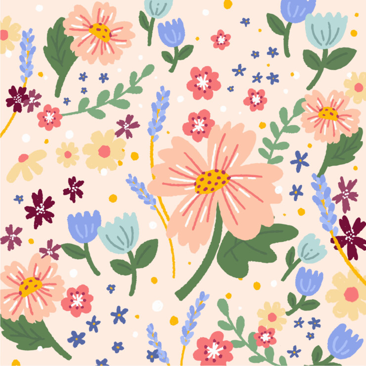 flat design vector colorful pretty flower floral background wallpaper collection set