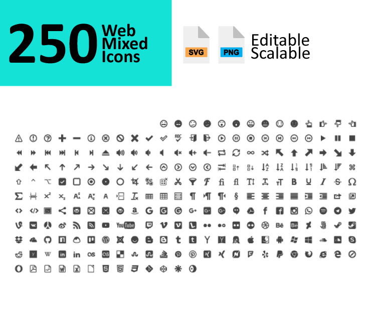 250 Web Mixed Icons Pack